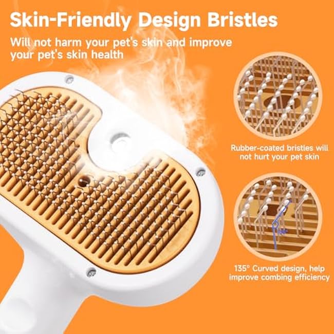 Pet Steam Brush for Dog & Cat ¨C 3-in-1 Spray Hair Removal Comb ¨C Steam for Shedding & Grooming ¨C Water Brush for Long & Short Haired Pets ¨C Spritz Defur Comb ¨C Includes Waterless Shampoo-3IOK2LOd