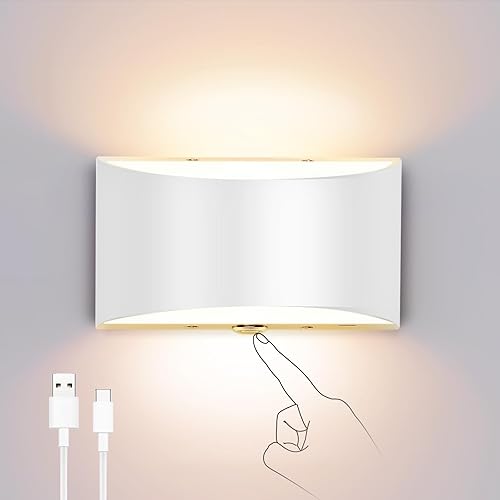 Miniatura 1 de Lightess Aplique de pared LED, lámpara de pared regulable con USB recargable, control táctil, lámpara de montaje en pared arriba hacia abajo, color