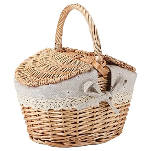 BEIJIALY Wicker Picnic Basket with Double Lids Cover