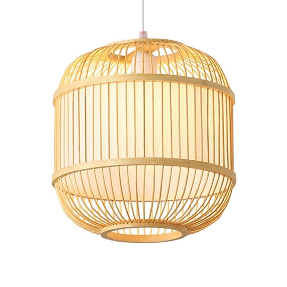 LQZCXMF Faux Parchment Pendant Light Fixtures with Wooden Canopy Bamboo Basket Wicker Chandelier Dome Shade Restaurant Decor Lightings for Dining Living Room Hallway Bedroom Hanging Lamp, 1 Pack