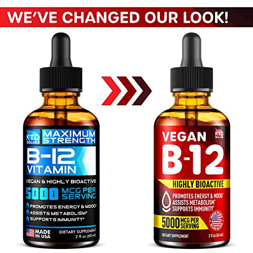 Ktd Biolabs B12 Sublingual 5000 Mcg Drops - Made In Usa - Vegan B12 Vitamins For Energy, Mood & Memory - Highly Bioavailable B12 Sublingual Drops For Women & Men - Methylcobalamin B12-2 Fl. Oz. #TOP6