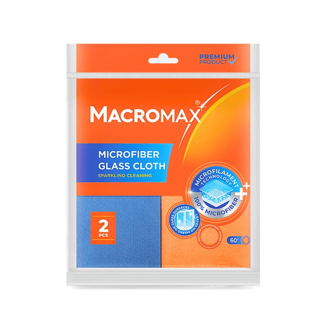 B&Q -  Macromax Microfiber Glass Cloths 2 Pack  Microfiber Lint Free & Streak Free Glass Cleaning