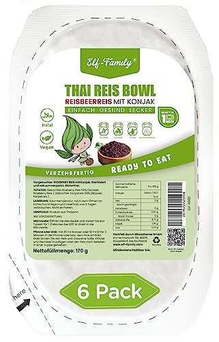 Elf-Family Konjac Arroz sin gluten Superfoods Arroz [Caja de dieta para 1 Dónde] Instant Thai Shirataki Rice Bowl – Alimentos preparados – Rico en micronutrientes – Vegano / Bajo en carbohidratos