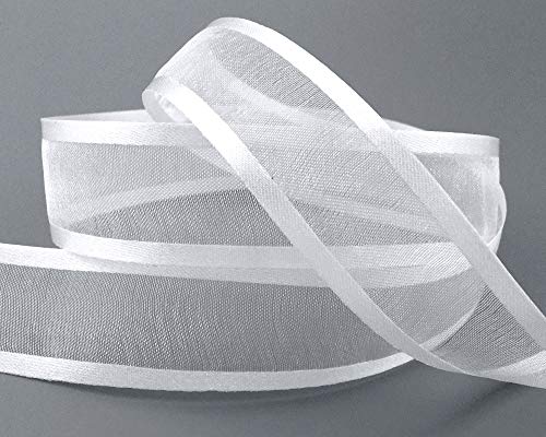 finemark 25 m x 25 mm Chiffon Ribbon with Satin Edge White (01) Chiffon Decorative Ribbon Gift Ribbon Semi-Transparent Shiny Without Wire Organza - Image 2