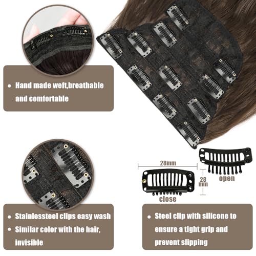 Image of Wavy Thick Clip in Hair Extensions 16 inch Chestnut Brown | Natural Volume & seamless, 4 Pieces Clip in Extensions,Fiber Double Weft Hairpieces,Wave Short Synthetic Hairpiece for Women