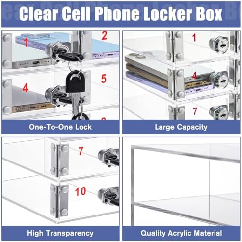 Clear Cell Phone Locker Box with Door Locks – 15 Slot Acrylic Storage Cabinet for Classroom, School, Office, Factory Employees – Secure & Organized Cell Phone Storage Solution