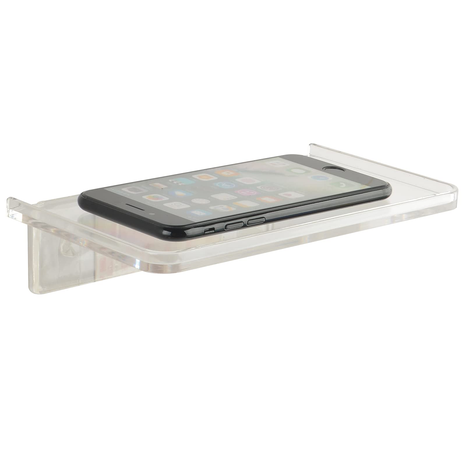JDGOOMA Acrylic Floating Wall Shelf - Small Stick-on Wall Mounted Phone Shelf Holder Wipes Rack Smart Speaker Shelf for Bedroom,Kitchen,Bathroom,Toilet,Office - Translucent
