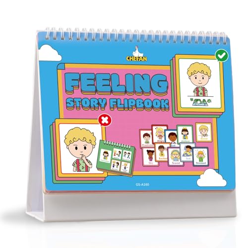 CHEFAN Feelings and Emotions Book for Kids, Calm Down Corner Supplies, Emotional Flipbook Chart for Toddlers, Autism ADHD Tools