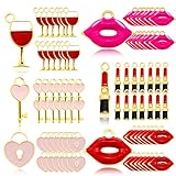 RechicGu 90pcs Love Valentine's Day Charms Heart Red Lips Key Wine Glasses One Hole Pendant Jewelry Making DIY Necklaces Bracelets Keychains Earrings Gifts