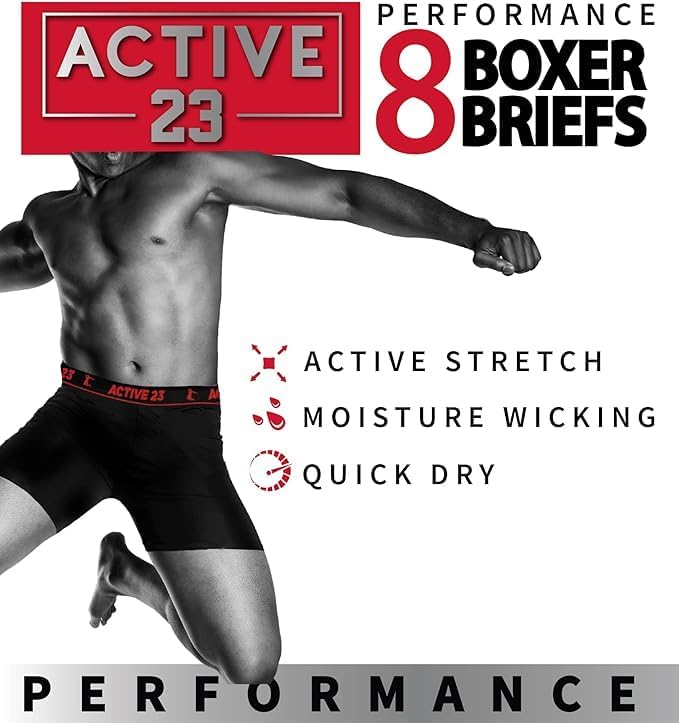 Active 23 Mens 6, 8, or 10 Pack Dry Fit Performance Boxer Briefs for Men, Cooling Moisture Wicking Athletic Support Underwear - Image 7