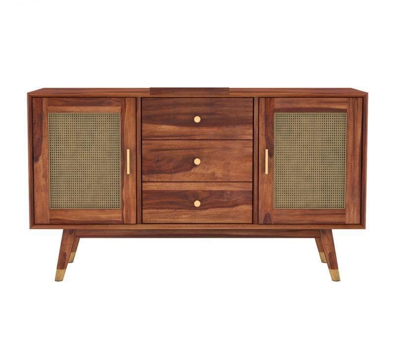 Image of Sideboard Cabinet for Living Room | Solid Wood 2 Doors & 3 Drawers with Storage | Drawing Room, Office & Lounge (Natural Finish)