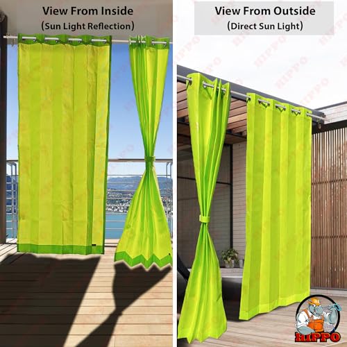 Image of HIPPO Heavy Duty Waterproof Outdoor Curtain 260 GSM - HDPE Coated Light Filtering Curtain for Lawn, Garden, Patio, Balcony & Hotel Outdoor Areas (4 Feet X 10 Feet, 2IN1 Lime-Grass, 2 PC)