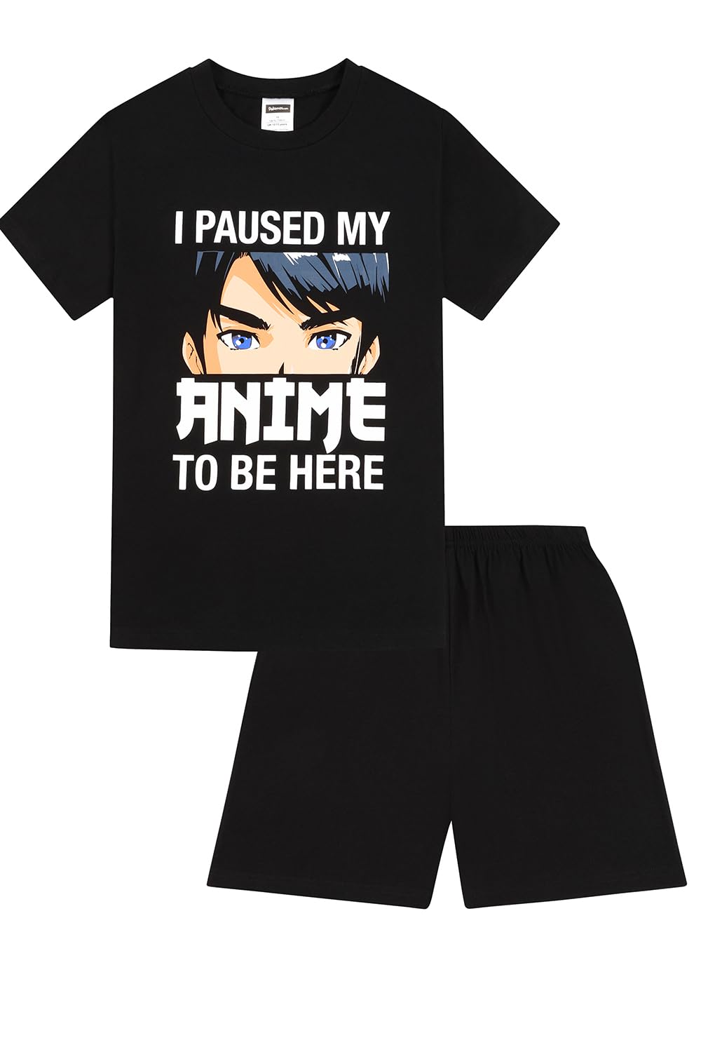 Pigiama corto in cotone con scritta "I Paused My Anime To Be Here", per bambini