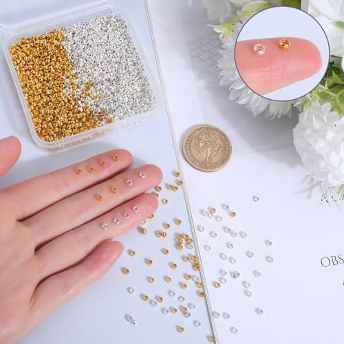 SOFPLATE 1 Box 2000Pcs 3mm Crimp Beads Gold Silver Metal Round Crimp Beads Spacer Stopper Clamp Ends Rondelle Ball for Jewellery Making Supplies Crimping Spacers DIY Bracelet Earring Crafts - Image 3