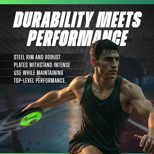 4THROWS ATE Low Spin 2kg Competition Discus for Track & Field, High School, College, Men & Women — 70% Rim Weight, IAAF World Athletics Certified with Free Carry Bag, Neon Green and Black