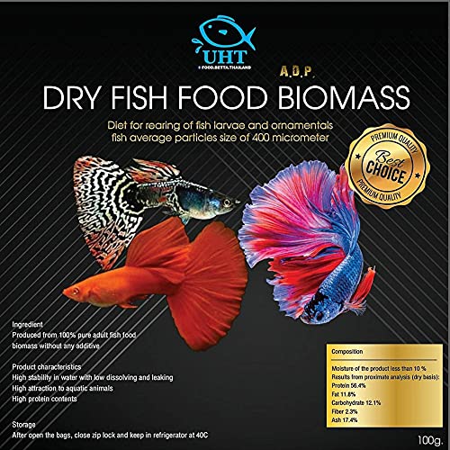 A.D.P. BIOMASS 100 g. Special High Protein 56.4% Tropical Fish Food Growth Fast Color Enhancer Guppy Betta Feed Slow Sinking Pellets 400 Microns for All Small to Medium Fish & Fry Newborn Fish Care