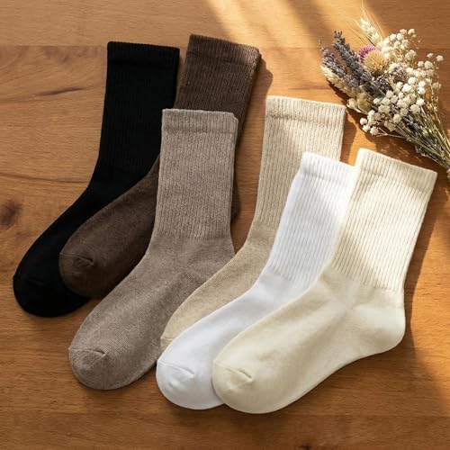 Image of J-BOX Women Cotton Crew Socks - Soft Comfort Dress Socks for Business & Casual, Above Ankle Wear,6 Pairs, size 6-12