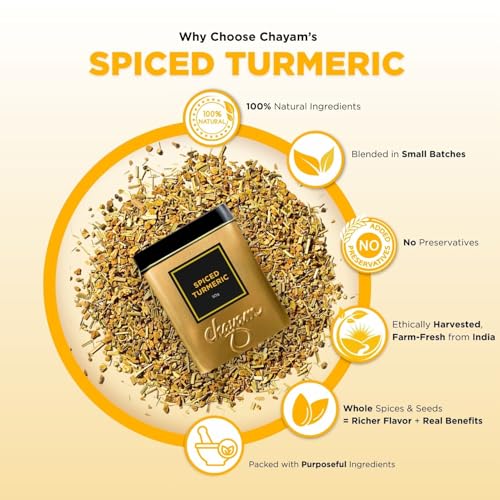 Image of CHAYAM Spiced Turmeric Herbal Infusion | 50g Loose Herbal Tisane with Turmeric, Clove, Ginger, Lemongrass, Black Pepper & Bergamot Flavour | Detox & Immunity Boost | Premium Reusable Tin | 100% Ayurvedic Blend
