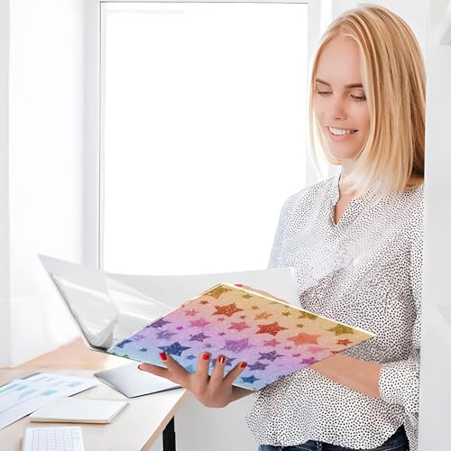 Image of Rainbow Star Glitter Pattern 3 Ring Binder with 2 Interior Pockets 1.5 inch Binders 3 Ring Heavy Duty Fit 8.5 inch x 11 inch Letter Size for Office School, 2 Pack