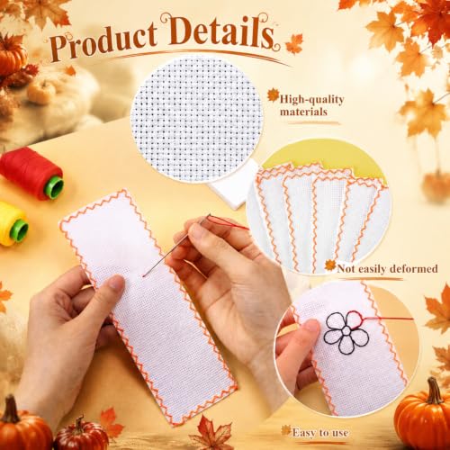 Flutesan 60 Pcs Blank Cross Stitch Bookmark Making Kit Include Cotton Blank Bookmarks with Clear Bookmark Sleeve and Tassel Cross Stitch Kit for DIY Craft Reading Book Lovers Gift Party Favor(Orange) - Image 3