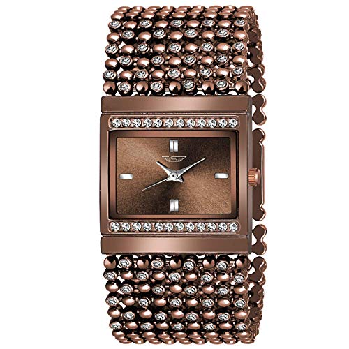 Shocknshop Jewelry Gold Plated Crystal Flower Women Bracelet Watch Analogue Women’s Watch (Brown Dial Brown Colored Strap)