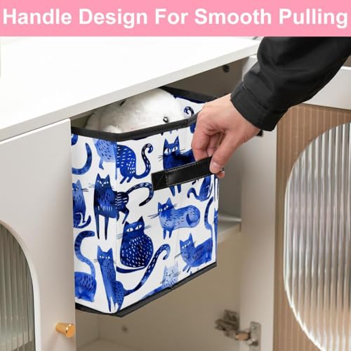 Boîte de rangement chat bleu grand cube en tissu pour vêtements - 6