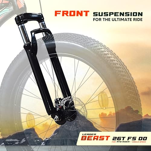 Leader Beast 26x4.00 Fat Tire Cycle for Men | Single Speed Bicycle with Front Suspension, Dual Disc Brakes, 18" Steel Frame | Hybrid City Cycle for Adults and Teens - Black , 138.2 x 20.3 x 76.2 cm