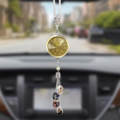 Miniatura 5 de JeathFea Reloj colgante de coche con foto personalizada, accesorios de cristal para automóvil, colgantes personalizados para espejo retrovisor para
