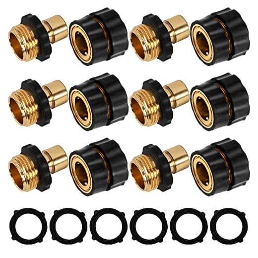 Xiny Tool 3/4 Inch Garden Hose Quick Connect, Quick Connect Garden Hose Fittings, Male and Female Water Quick Release Hose Connector (6 Pack)