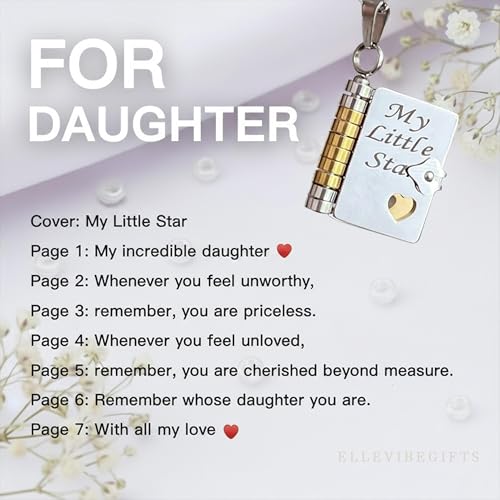 Image of Personalized Story Book Pendant Necklace, Stainless Steel Customizable Locket with Chain, Heart Charm Design, 18.5mm BookPendant, 45cm Chain Length, Gift for Women and Girls
