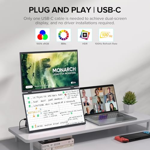 Image of UPERFECT Delta Max 18.5 inch 100Hz Dual Portable Monitor for Laptop Screen Extender 1080P HDR 360 Folding Stacked Triple Monitor with Stand & VESA for Laptop PC Phone Game Console (No Driver Needed)