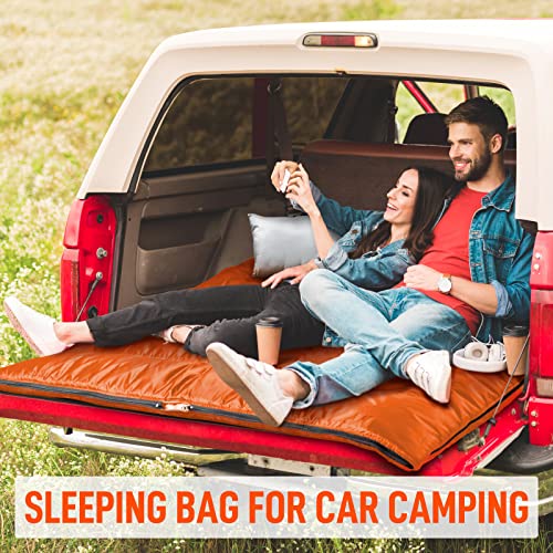 Image of MEREZA Double Sleeping Bag for Adults Mens with Pillow, XL Queen Size Two Person Sleeping Bag for All Season Camping Hiking Backpacking 2 Person Sleeping Bags for Cold Weather & Warm