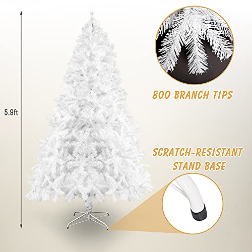 Dporticus 6FT Premium Spruce Artificial Christmas Tree w/Metal Stand，White - Thumbnail 2