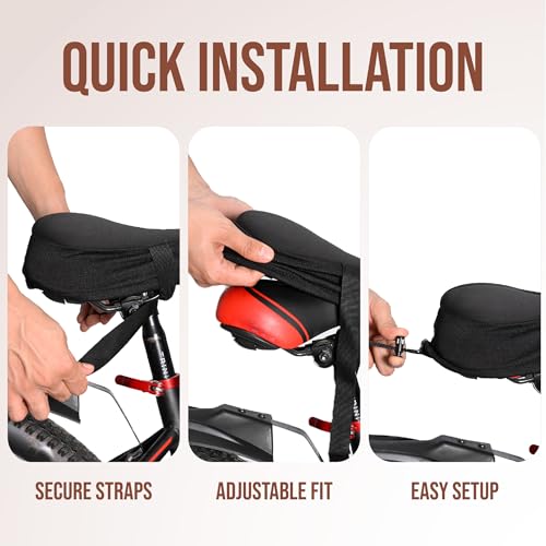 Image of Gel Bicycle Seat Cushion Cover - Premium Soft Gel Material | Extra Soft Cushion for Indoor & Outdoor Cycling | Shock Absorbing Saddle Pad for a Smooth, Pain-Free Ride (Black)