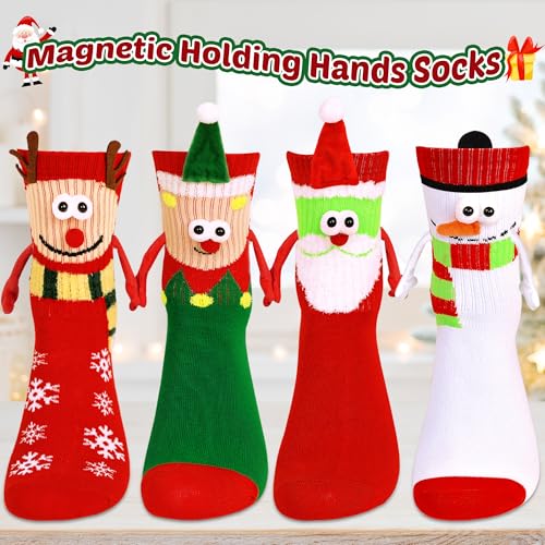 Itscolofy 4 Pairs Christmas Socks for kids, Hand Holding Socks Funny Christmas Stocking Stuffers, Holiday Gifts Xmas Secret Santa Gag(US, Alpha (Alpha), One Size, Regular, 5-8 Years, Red) - image 5