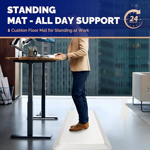 Image of FEATOL Anti Fatigue Mats for Standing, 9 /10 Extra Thick Ergonomic Standing Desk Mat, Comfort Memory Foam Standing Mat at Home,Office All Day (20 inch x 48 inch, White, 2PC)