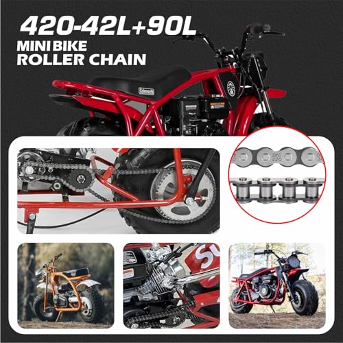 Image of DYC 420 Mini Bike Chain Kit - Front 42 & Rear 90 Link Roller Chain with Adjuster for Coleman CT200U /CT200U-EX /BT200X, Baja Warrior MB200 /MB165, Massimo, Predator 212 196cc /200cc 6.5HP (ATV /Dirt Bike)