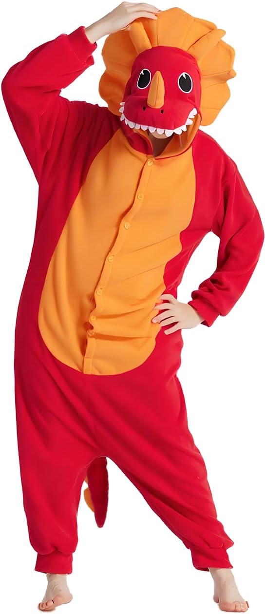 Lifeye Unisex Triceratops Pajamas Halloween Cosplay Costume Animal Homewear Sleepwwear Men Women Jumpsuit