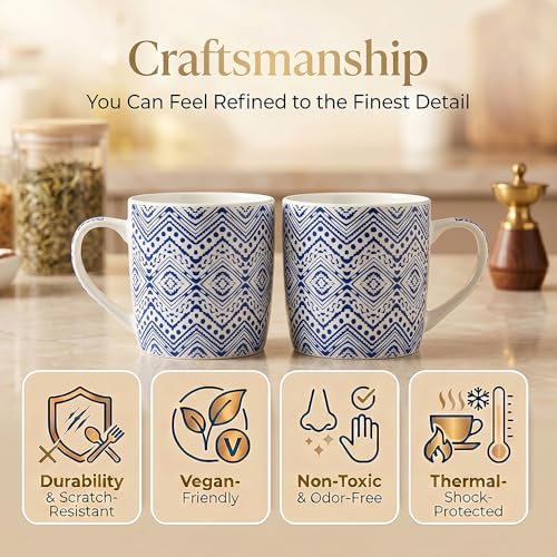 Image of U.P.C. UPC Set of 6 Coffee Mugs New Modern Design Fine Bone China Ceramics Tableware, (Coffee-Mug-1057A-Blue)