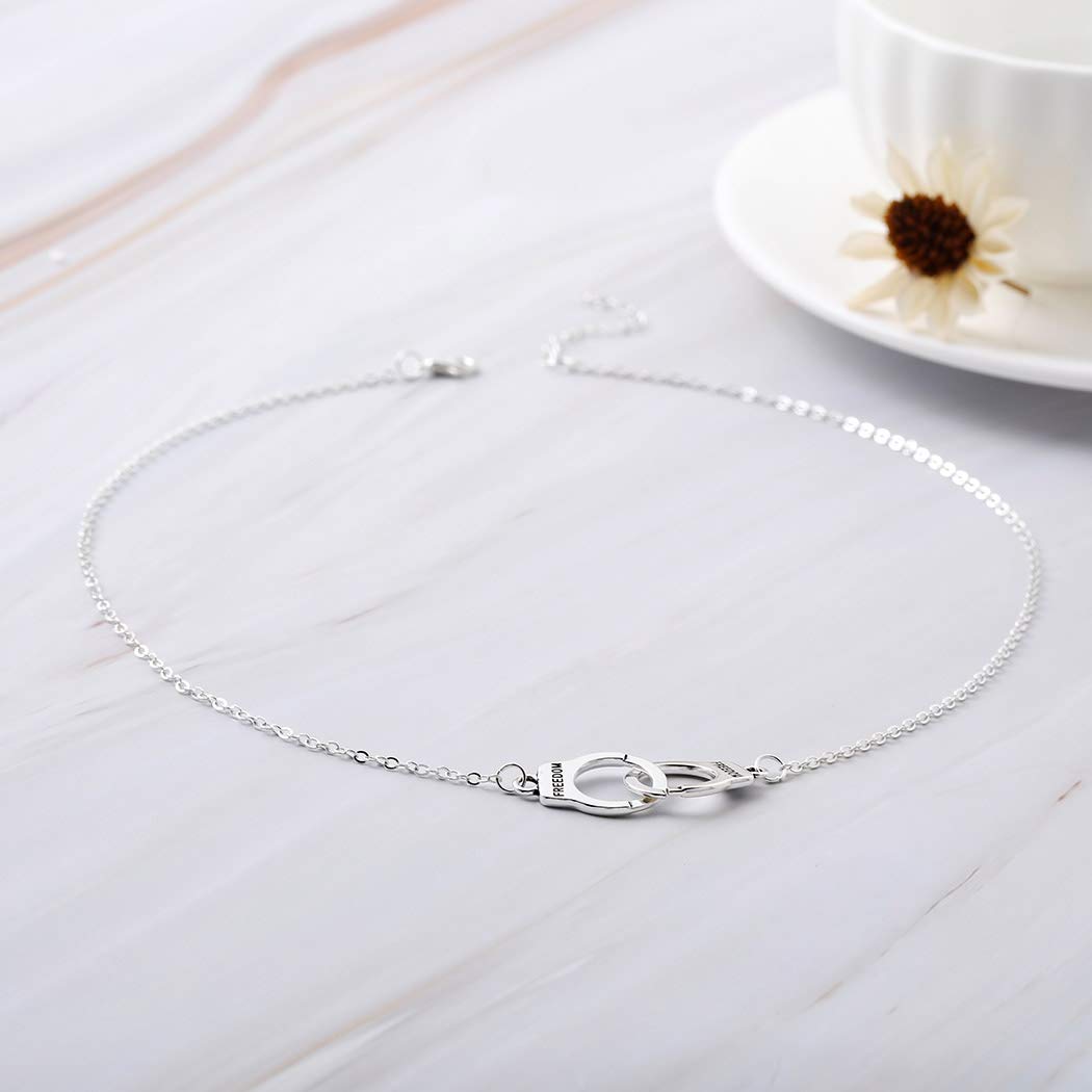 Chicque Vintage Handcuff Necklace Long Engraved Necklace Chain Pendant Necklaces Jewelry for Women and Girls (Silver)