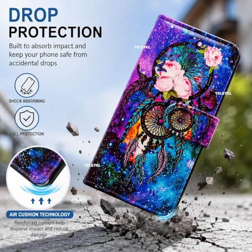 Image of TELETEL Dream Catcher Design Leather Flip Back Phone Case Wallet Cover with Card Slot Holder Kickstand - Multicolor for Vivo V50 5G