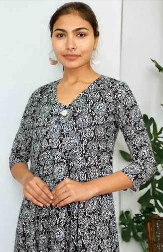 Image of JAIPUR HAND BLOCK Sleeveless Cotton A Line Dress|Gown with Jacket S63
