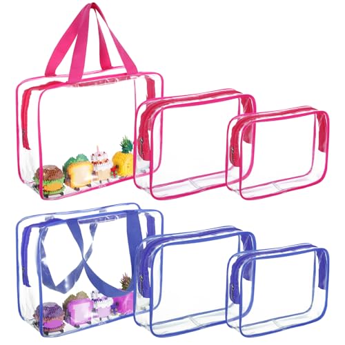 6 PCS Waterproof Toy Storage Bags With Zipper, Clear Toy Storage Organizer, Portable Organizer For Blocks, Puzzles, Books, Board Games, Clay(Red, Blue)