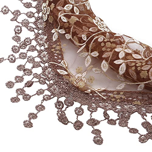 Essencedelight Womens Lace Scarf Crochet Floral Tassel Sheer Wrap Scarves Elegant Fringes Scarf Sheer Triangle Scarf Shawl3
