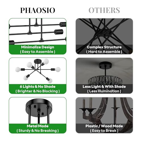 Phaosio Modern Sputnik Chandelier - Mid Century Industrial Light - Image 6