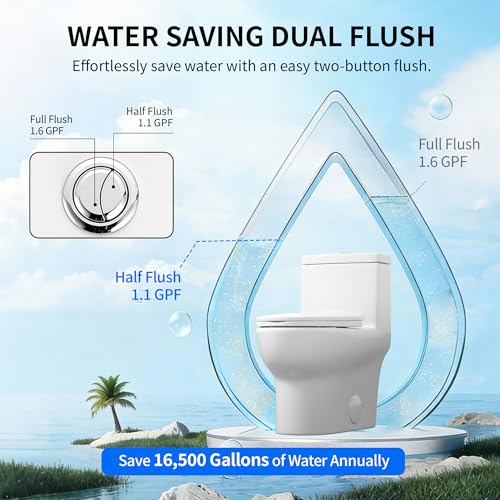 Image of DeerValley Elongated One Piece Toilet with Efficient Dual Flush 1.1 /1.6 GPF | Standard Height Toilet Bowl, Durable Ceramic, Slow Close Seat, Skirted Design 10 inch Rough-In Toilet for Bathroom DV-1F026R