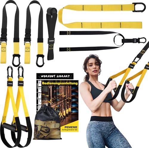 Schlingentrainer für Zuhause Sling Trainer Set für Ganzkörpertraining mit Türanker Verstellbaren Trainingsgurten Griffen und Tragetasche Home Gym Fitnessgerät (Gelb)
