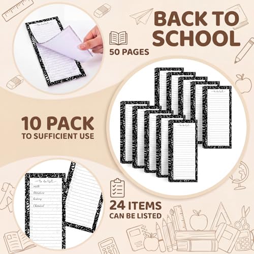 Image of Censen 10 Pack 500 Sheets to Do List Notes Daily Checklist Notepad with 50 Sheets Undated Memo Pad Color Block Shopping List Weekly Plan Notepad Organizer Planners(Black,Marble)