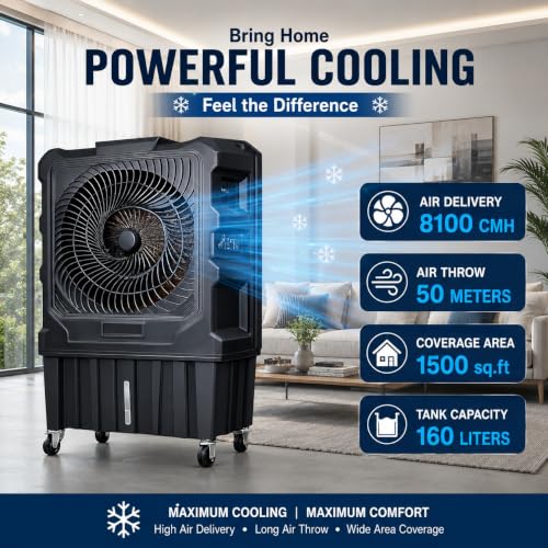 Image of FAIRCOOL | 160 Liters Commercial Air Cooler | 8100 CMH Air Delivery | 26-Inch Fan | Honeycomb Cooling | 160 Ft Air Throw | Cools Up to 1500 Sq. Ft. | 1-Year Warranty
