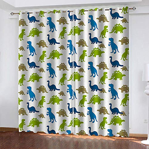 TTBBBB Rideau Salon Dinosaure Animal Bleu L 120 x H 140 cm Rideaux Chambre pour Adulte Et Enfant Intérieurs Isolant Thermique Et Phonique Oeillets pour Salon ​Économie D'Énergie Cover